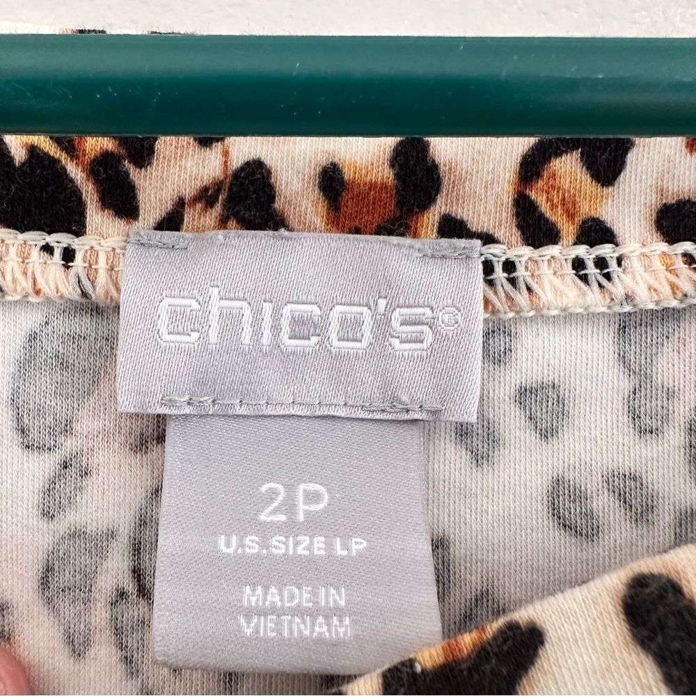Chico’s Leopard Print Square Neck Short Sleeve‎ Top Women’s Sz L Petite (2P) - Picture 4 of 8